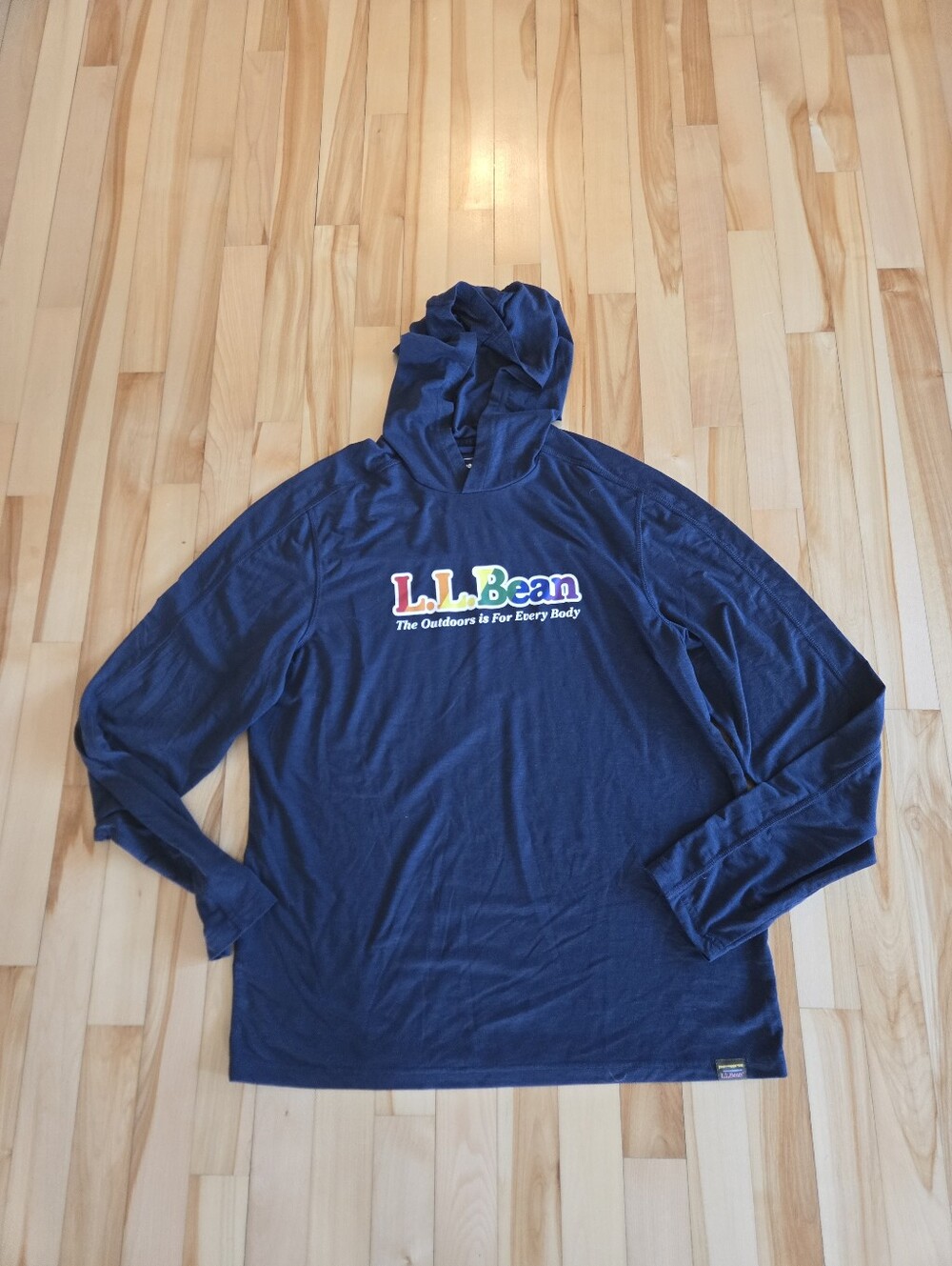 L.L.Bean Navy Slightly Fitted Lighweight Hoodie with Colorful Logo Medium